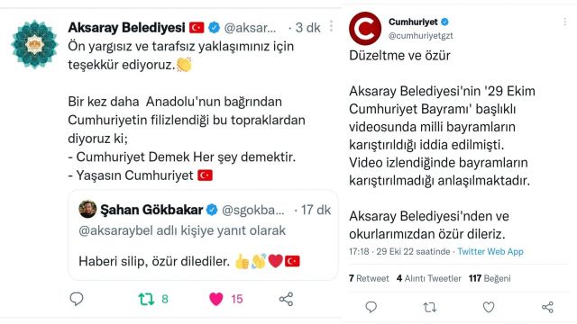 Cumhuriyet Gazetesi Aksaray Belediyesi'nden özür diledi